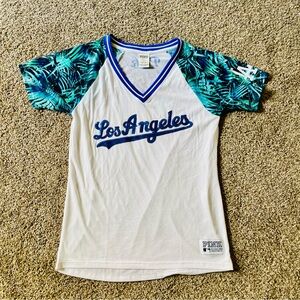 PINK Victoria's Secret White and Green Los Angeles Jersey